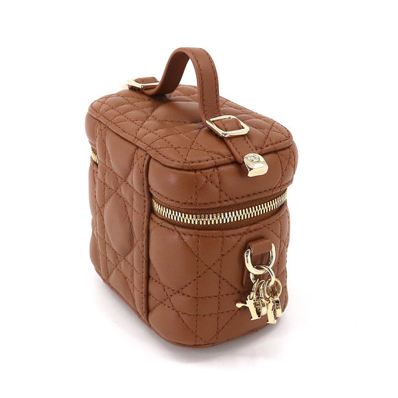 CHRISTIAN DIOR Lady Micro Vanity 2way Hand Shoulder Bag Leather Brown Case - Picture 3 of 10
